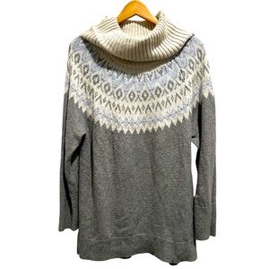 Banana Republic Alpaca Blend Fair Isle Sweater Cowl Neck Gray/Cream Large